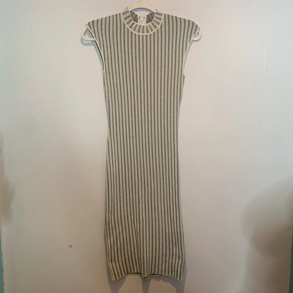 Reiss Vienna Jersey Knit Mock Neck Dress Black White Bodycon Back Zip - Picture 2 of 4